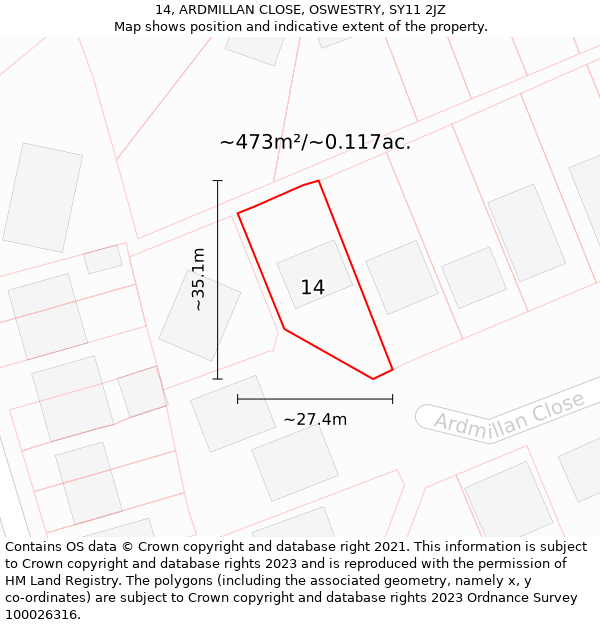 14, ARDMILLAN CLOSE, OSWESTRY, SY11 2JZ: Plot and title map