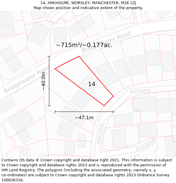 14, ARKHOLME, WORSLEY, MANCHESTER, M28 1ZJ: Plot and title map