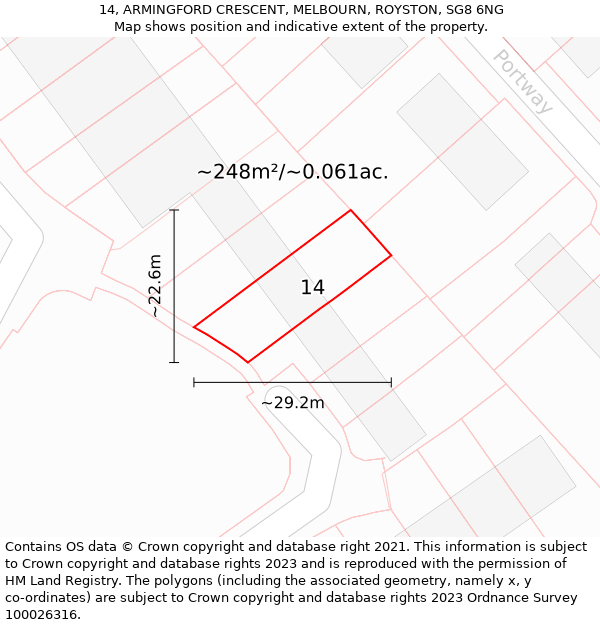 14, ARMINGFORD CRESCENT, MELBOURN, ROYSTON, SG8 6NG: Plot and title map