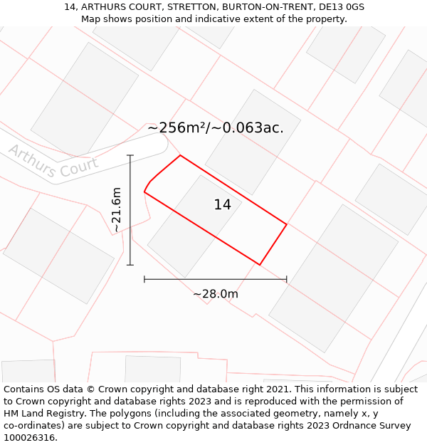 14, ARTHURS COURT, STRETTON, BURTON-ON-TRENT, DE13 0GS: Plot and title map