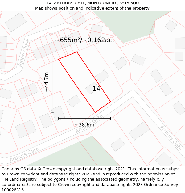 14, ARTHURS GATE, MONTGOMERY, SY15 6QU: Plot and title map