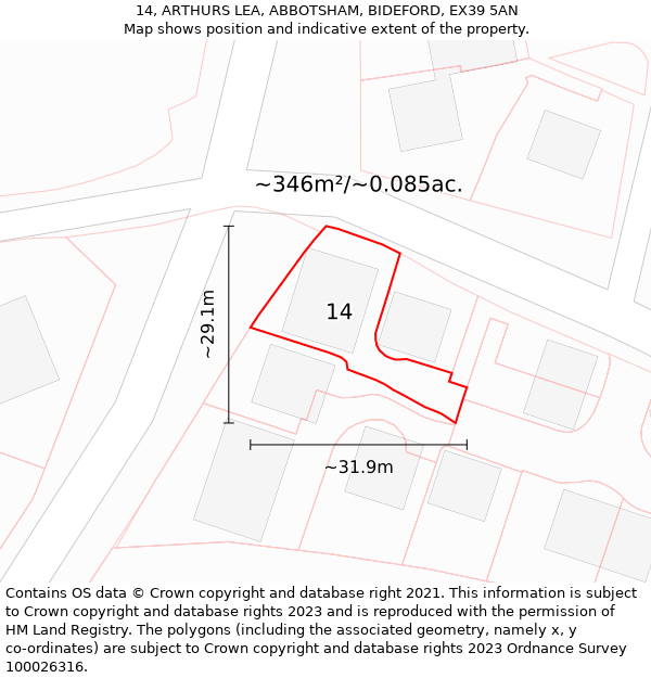 14, ARTHURS LEA, ABBOTSHAM, BIDEFORD, EX39 5AN: Plot and title map