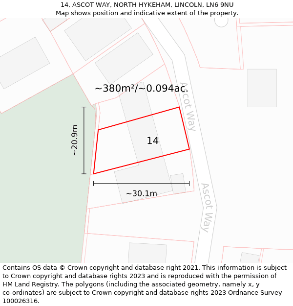 14, ASCOT WAY, NORTH HYKEHAM, LINCOLN, LN6 9NU: Plot and title map