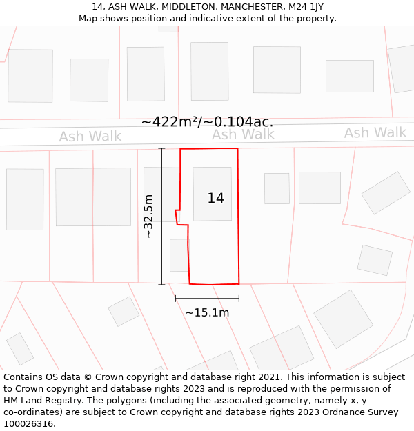 14, ASH WALK, MIDDLETON, MANCHESTER, M24 1JY: Plot and title map