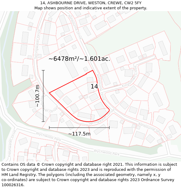 14, ASHBOURNE DRIVE, WESTON, CREWE, CW2 5FY: Plot and title map