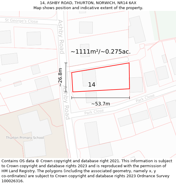 14, ASHBY ROAD, THURTON, NORWICH, NR14 6AX: Plot and title map