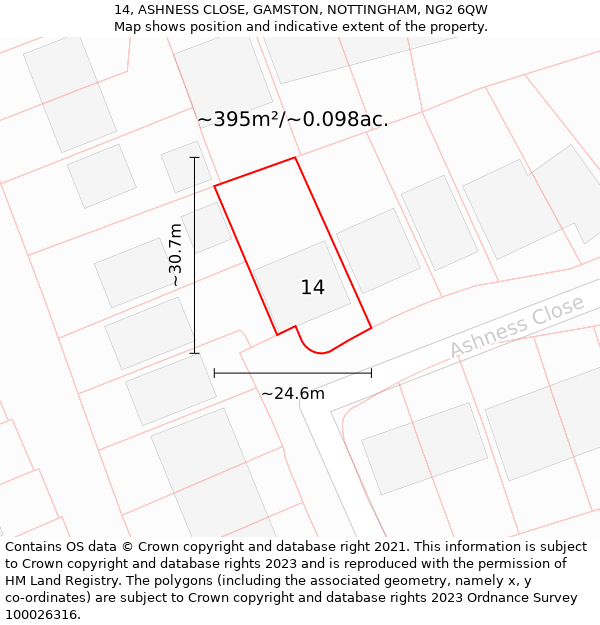 14, ASHNESS CLOSE, GAMSTON, NOTTINGHAM, NG2 6QW: Plot and title map