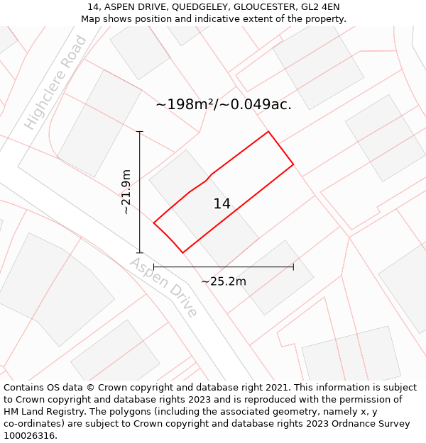 14, ASPEN DRIVE, QUEDGELEY, GLOUCESTER, GL2 4EN: Plot and title map