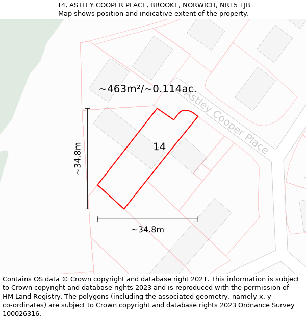 14, ASTLEY COOPER PLACE, BROOKE, NORWICH, NR15 1JB: Plot and title map