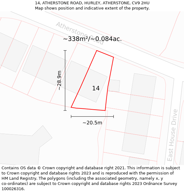 14, ATHERSTONE ROAD, HURLEY, ATHERSTONE, CV9 2HU: Plot and title map