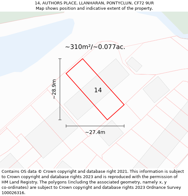 14, AUTHORS PLACE, LLANHARAN, PONTYCLUN, CF72 9UR: Plot and title map