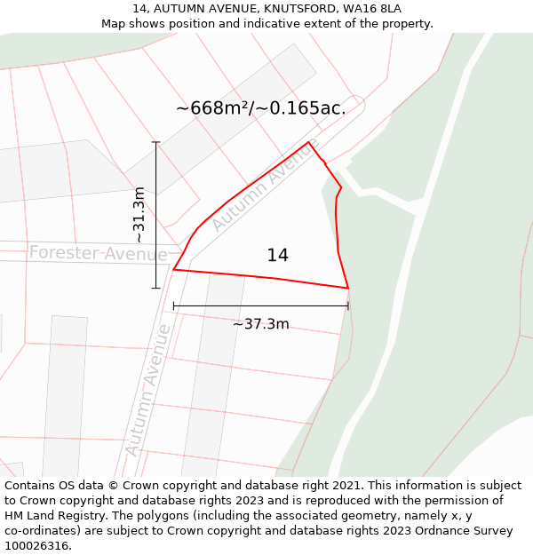 14, AUTUMN AVENUE, KNUTSFORD, WA16 8LA: Plot and title map