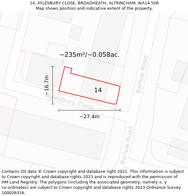 14, AYLESBURY CLOSE, BROADHEATH, ALTRINCHAM, WA14 5SR: Plot and title map