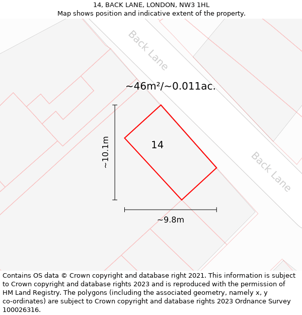 14, BACK LANE, LONDON, NW3 1HL: Plot and title map