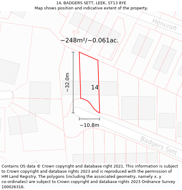 14, BADGERS SETT, LEEK, ST13 8YE: Plot and title map