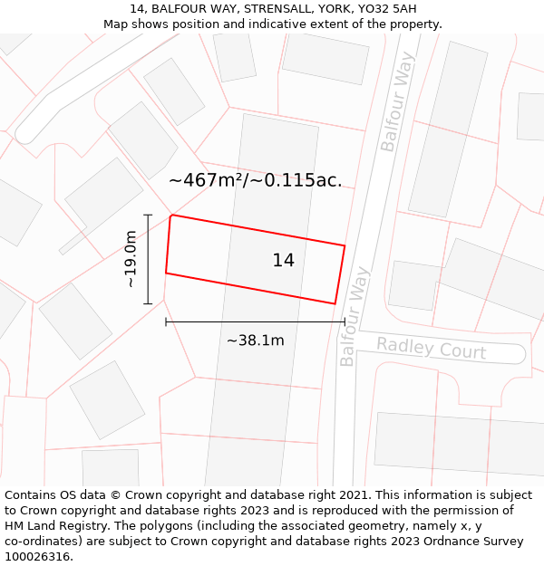 14, BALFOUR WAY, STRENSALL, YORK, YO32 5AH: Plot and title map