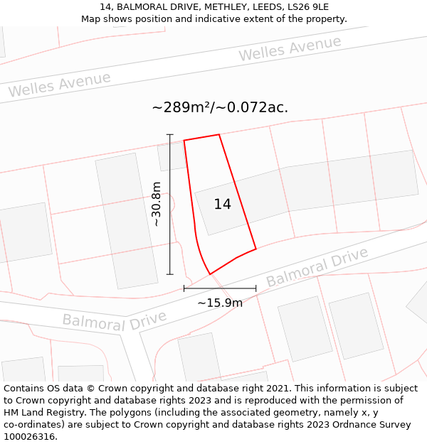 14, BALMORAL DRIVE, METHLEY, LEEDS, LS26 9LE: Plot and title map