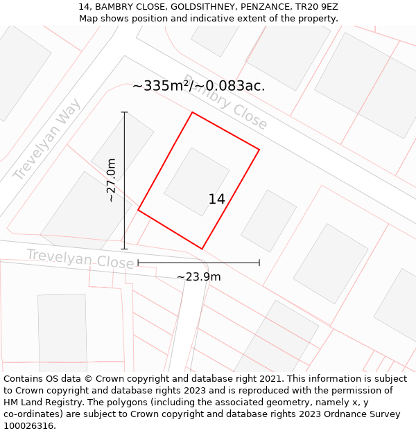 14, BAMBRY CLOSE, GOLDSITHNEY, PENZANCE, TR20 9EZ: Plot and title map