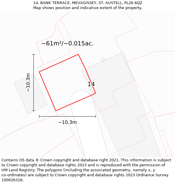 14, BANK TERRACE, MEVAGISSEY, ST. AUSTELL, PL26 6QZ: Plot and title map