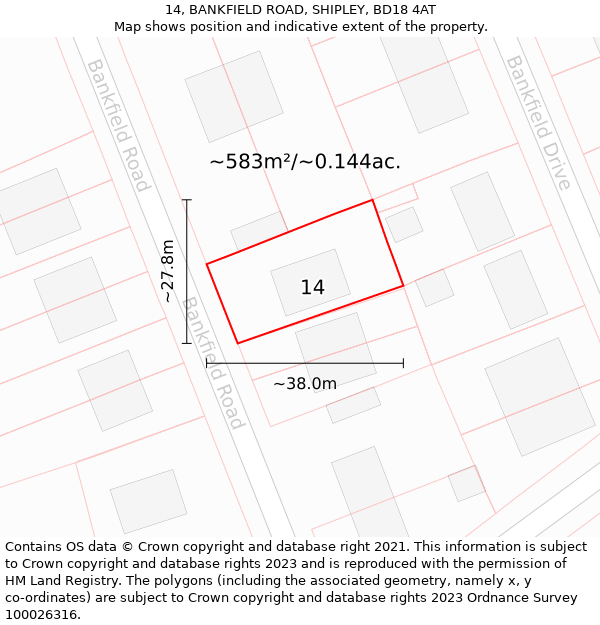 14, BANKFIELD ROAD, SHIPLEY, BD18 4AT: Plot and title map