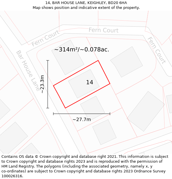 14, BAR HOUSE LANE, KEIGHLEY, BD20 6HA: Plot and title map