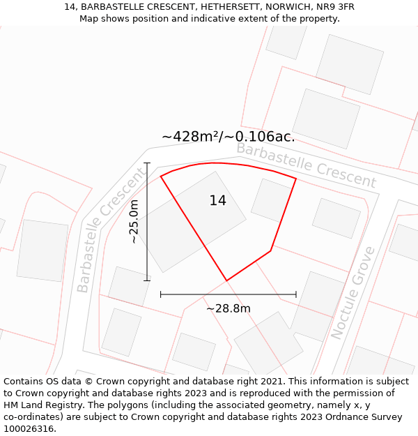 14, BARBASTELLE CRESCENT, HETHERSETT, NORWICH, NR9 3FR: Plot and title map