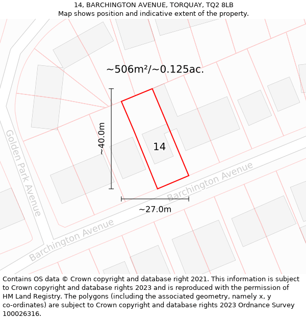 14, BARCHINGTON AVENUE, TORQUAY, TQ2 8LB: Plot and title map