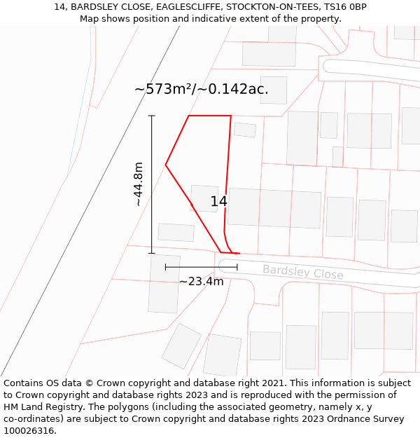 14, BARDSLEY CLOSE, EAGLESCLIFFE, STOCKTON-ON-TEES, TS16 0BP: Plot and title map