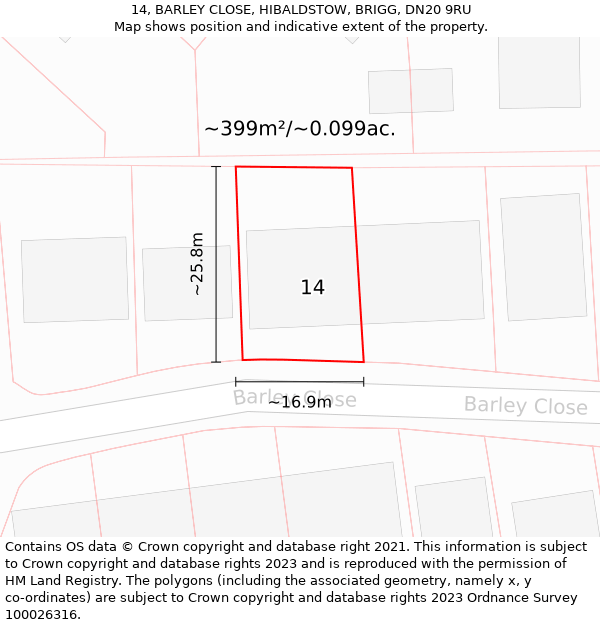 14, BARLEY CLOSE, HIBALDSTOW, BRIGG, DN20 9RU: Plot and title map