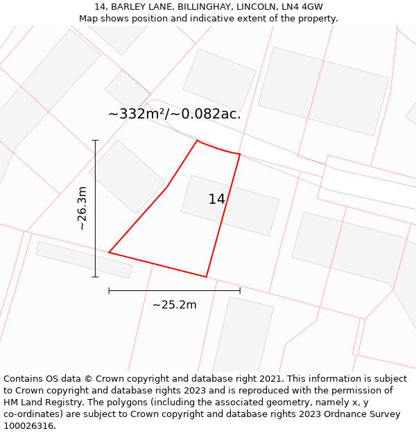 14, BARLEY LANE, BILLINGHAY, LINCOLN, LN4 4GW: Plot and title map