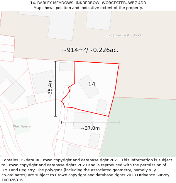 14, BARLEY MEADOWS, INKBERROW, WORCESTER, WR7 4DR: Plot and title map