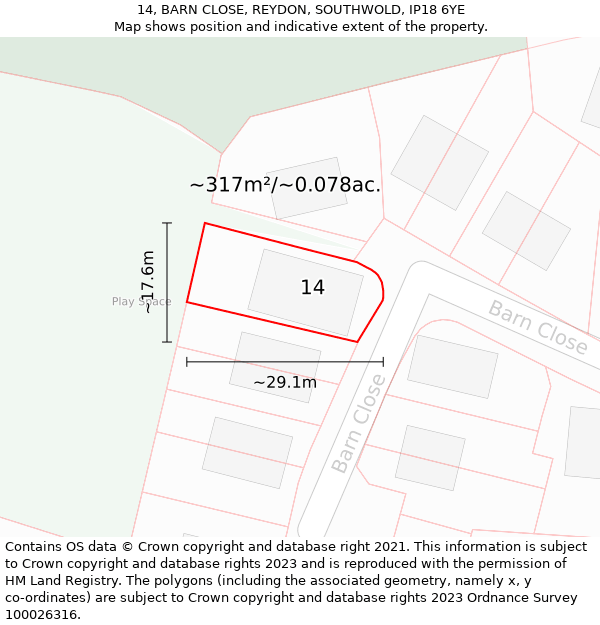 14, BARN CLOSE, REYDON, SOUTHWOLD, IP18 6YE: Plot and title map