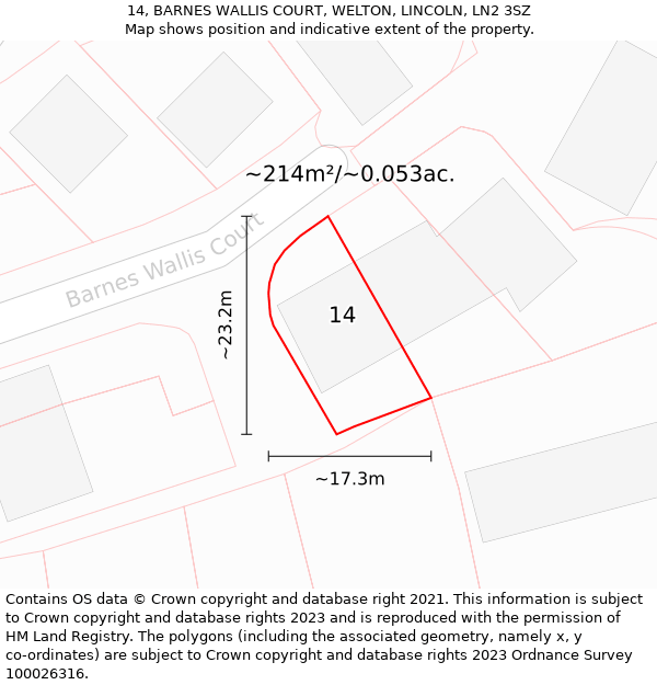 14, BARNES WALLIS COURT, WELTON, LINCOLN, LN2 3SZ: Plot and title map