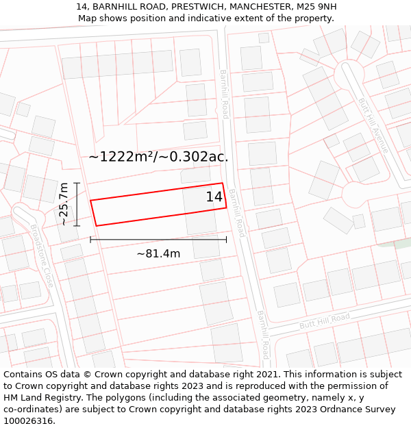 14, BARNHILL ROAD, PRESTWICH, MANCHESTER, M25 9NH: Plot and title map