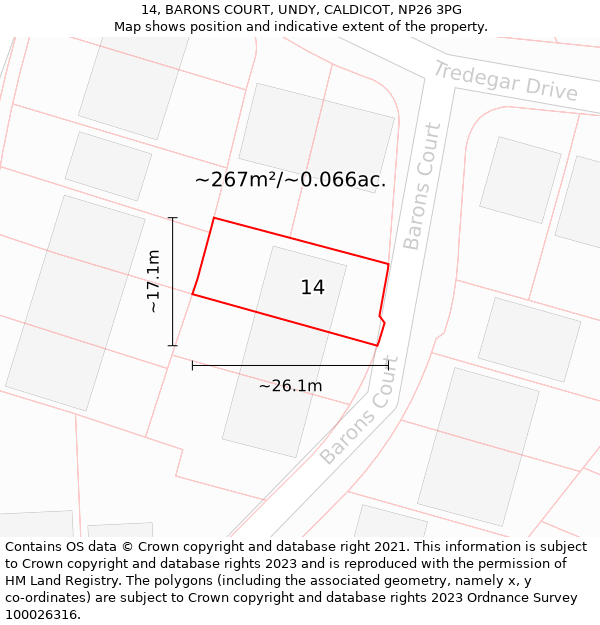 14, BARONS COURT, UNDY, CALDICOT, NP26 3PG: Plot and title map