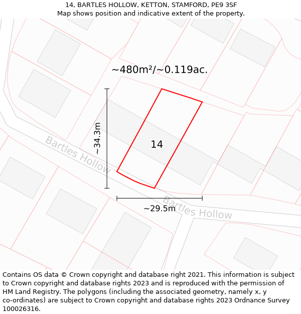 14, BARTLES HOLLOW, KETTON, STAMFORD, PE9 3SF: Plot and title map