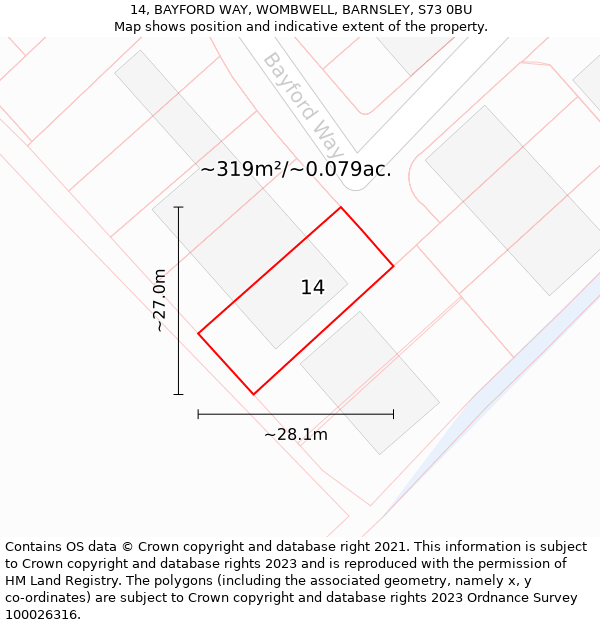 14, BAYFORD WAY, WOMBWELL, BARNSLEY, S73 0BU: Plot and title map