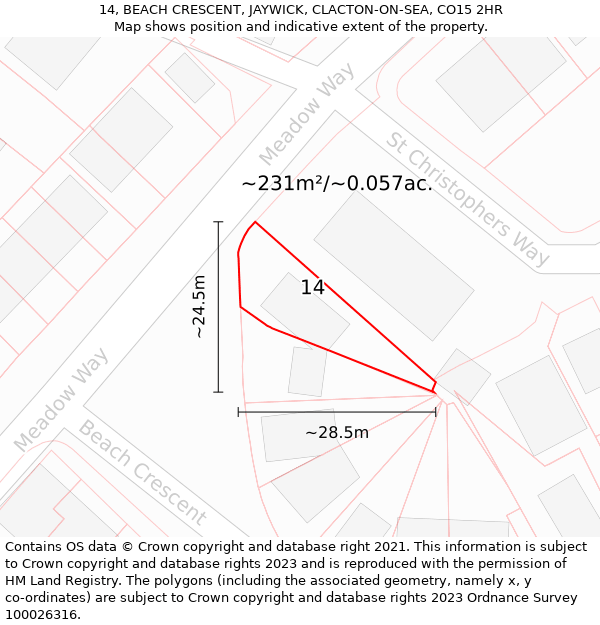 14, BEACH CRESCENT, JAYWICK, CLACTON-ON-SEA, CO15 2HR: Plot and title map