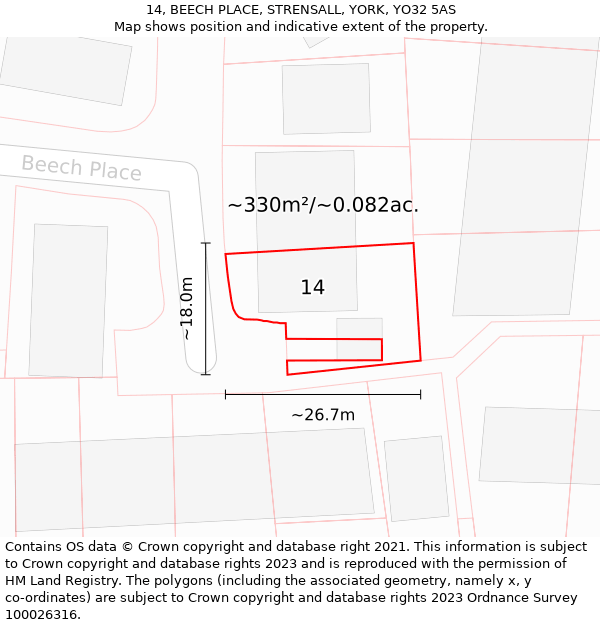 14, BEECH PLACE, STRENSALL, YORK, YO32 5AS: Plot and title map