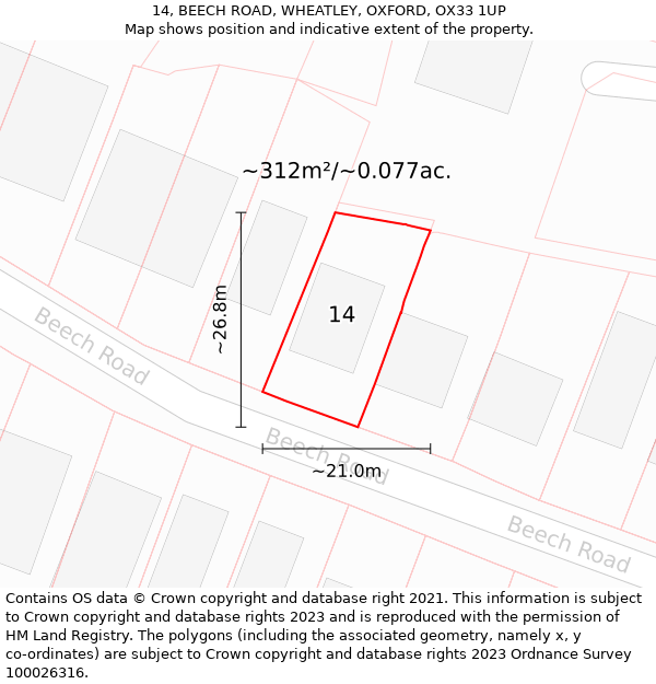 14, BEECH ROAD, WHEATLEY, OXFORD, OX33 1UP: Plot and title map