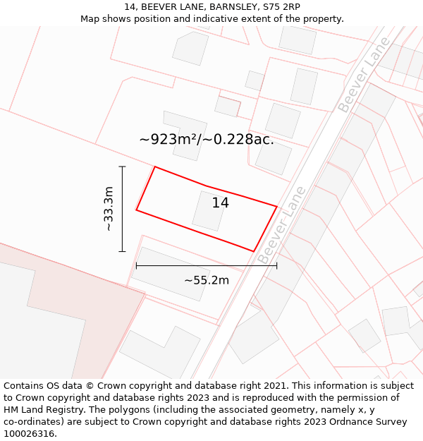 14, BEEVER LANE, BARNSLEY, S75 2RP: Plot and title map