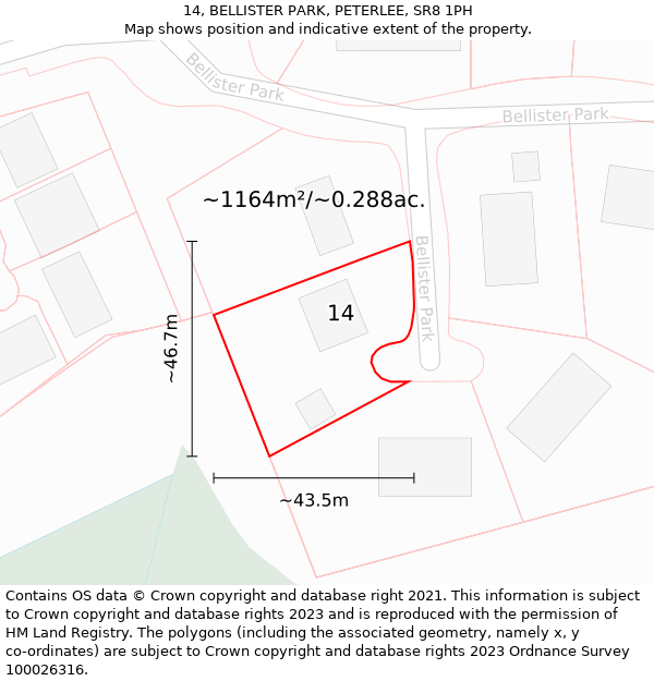 14, BELLISTER PARK, PETERLEE, SR8 1PH: Plot and title map