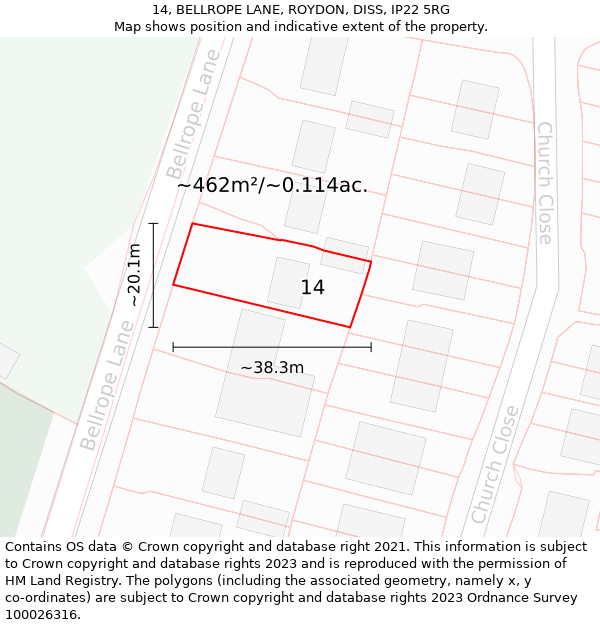 14, BELLROPE LANE, ROYDON, DISS, IP22 5RG: Plot and title map