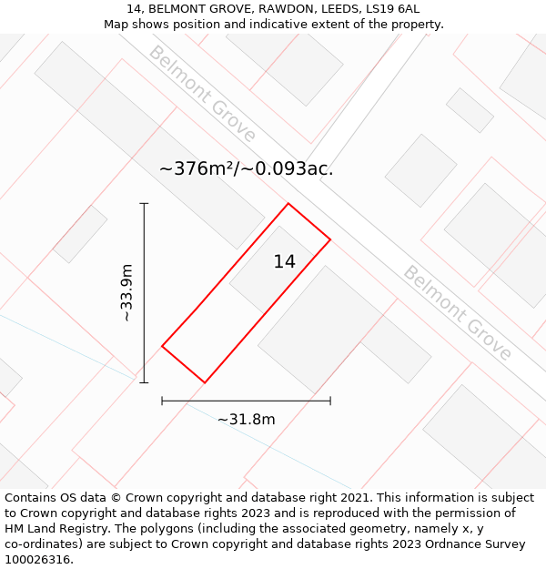 14, BELMONT GROVE, RAWDON, LEEDS, LS19 6AL: Plot and title map