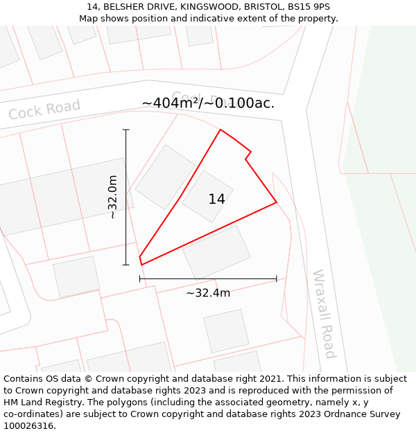 14, BELSHER DRIVE, KINGSWOOD, BRISTOL, BS15 9PS: Plot and title map