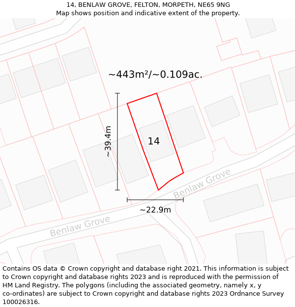 14, BENLAW GROVE, FELTON, MORPETH, NE65 9NG: Plot and title map