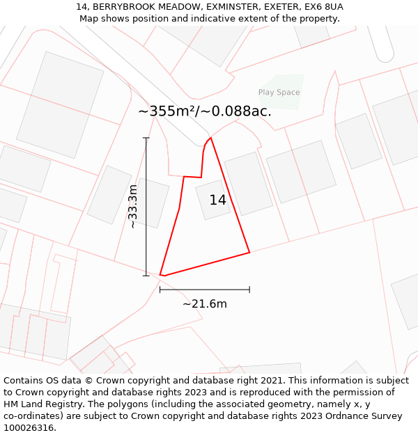 14, BERRYBROOK MEADOW, EXMINSTER, EXETER, EX6 8UA: Plot and title map