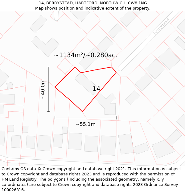 14, BERRYSTEAD, HARTFORD, NORTHWICH, CW8 1NG: Plot and title map