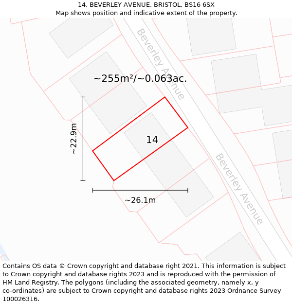 14, BEVERLEY AVENUE, BRISTOL, BS16 6SX: Plot and title map