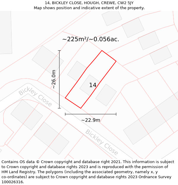 14, BICKLEY CLOSE, HOUGH, CREWE, CW2 5JY: Plot and title map